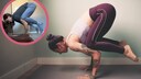 The crow pose is a challenging yoga exercise.