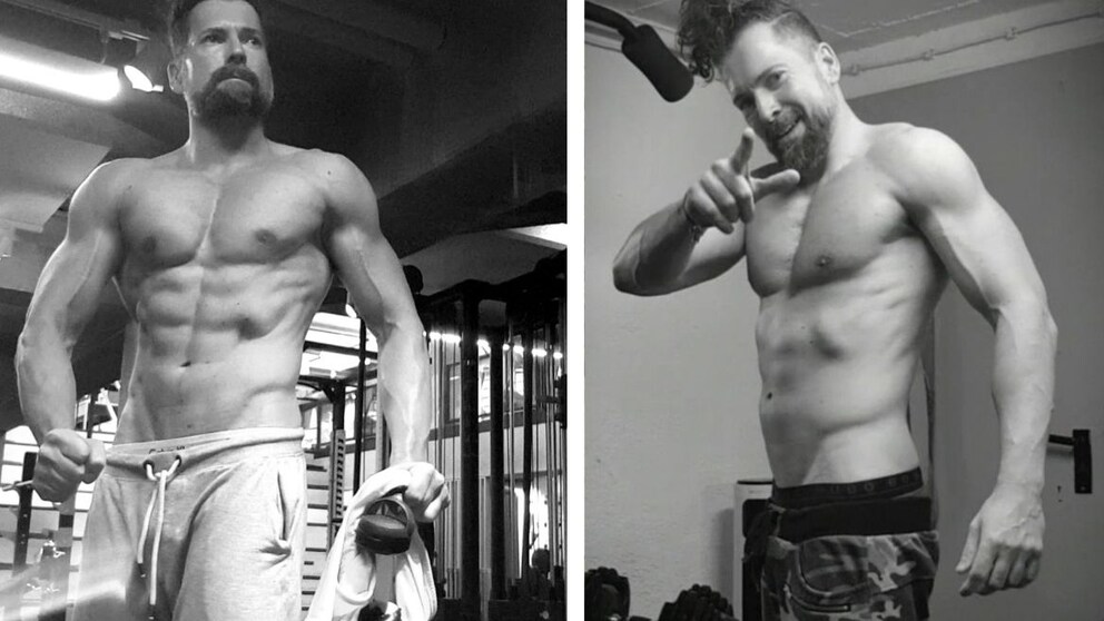 Daniel Schwarzenberger shows off his muscles