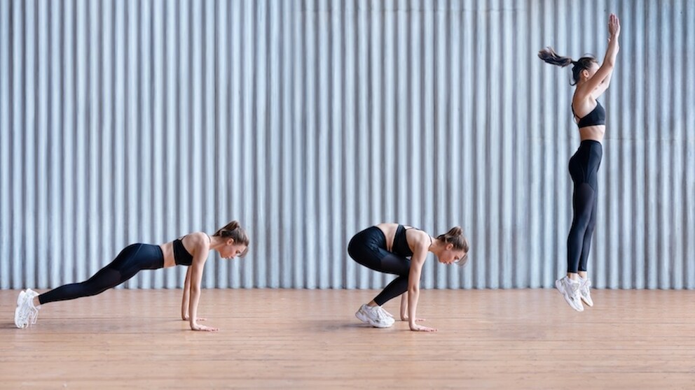 Achieving more burpees: A woman practices the complex exercise