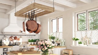 A bright vintage kitchen with many details