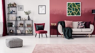 A watercolor-painted wall in the living room