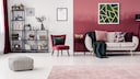 A watercolor-painted wall in the living room