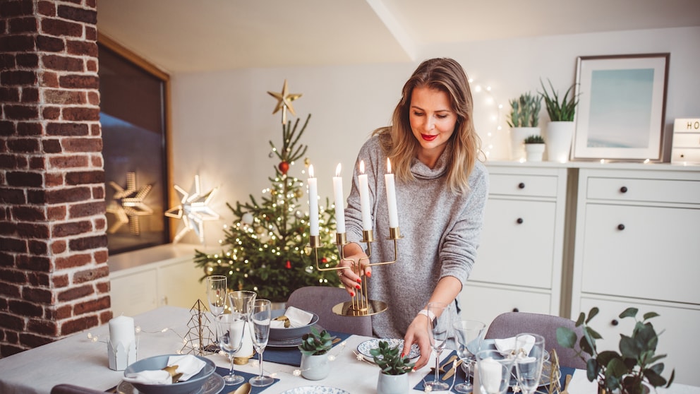 Dining Room Decorated Festively in Blue and Lilac