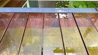 Over time, algae and moss accumulate on cobblestones and terraces.