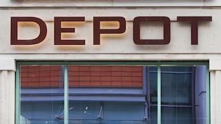 Retail company DEPOT, decorative items, logo above the entrance to a store