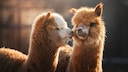 Two alpacas are standing in a meadow.