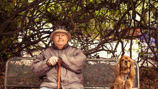 Older Man and Cocker Spaniel on Park Bench
