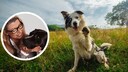 Collage featuring a dog raising its paw and a portrait of dog trainer Katharina Marioth (circle)