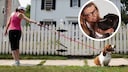 Collage of a dog that refuses to walk and a portrait of Katharina Marioth (circle)