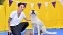 Dunja Hayali with her dog Wilma at the Family and Fan Screening of the "PAW Patrol" premiere at the KulturBrauerei cinema in Berlin on Aug. 15, 2021. Special conditions: Price negotiation required for title use.