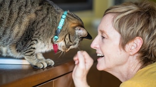 Woman Meows at Her Cat