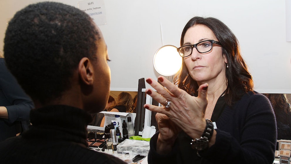 Bobbi Brown does make-up backstage at a Fashion Week show