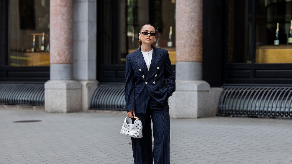Pants with nail stripes for women with matching blazer