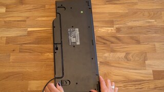 The keyboard's foldable feet allow it to sit at a slight angle on the desk. It's a problem, though, if one of the feet is broken or missing.