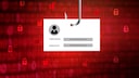 Phishing Symbol: A card with username and password on a fishing hook against a red background