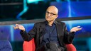 Satya Nadella, CEO of Microsoft, sits on a chair