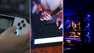 Gaming Devices in Collage: Handheld Console, Laptop, PC