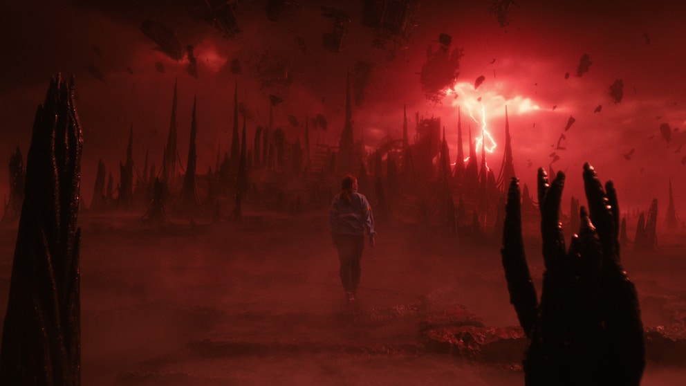 Stranger Things season 5: Upside Down in season 4, dark landscape with red lightning bolts