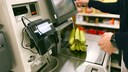 Self-checkout counters in a supermarket
