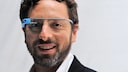 Google co-founder Sergey Brin wears Google Glass at the Mercedes-Benz Fashion Week 2012.