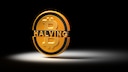 Bitcoin with Halving Inscription Against Black Background