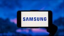 Samsung logo on a phone display.
