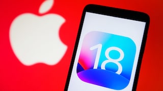 Apple logo and the number 18 on a cell phone display.