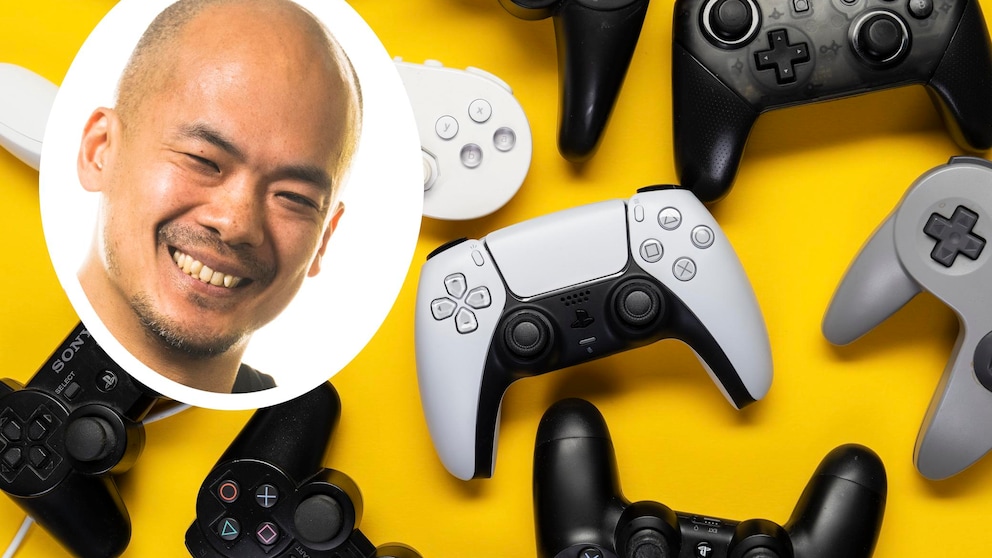 TECHBOOK author Woon-Mo Sung and numerous gaming controllers.