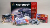 Packaging of an N64 with controller and some games