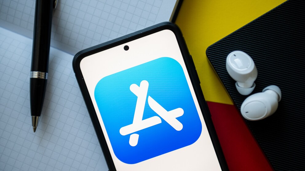 Smartphone with the Apple App Store logo