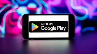Logo for the Google Play Store on a smartphone