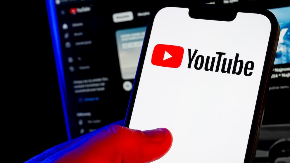 YouTube logo on a smartphone