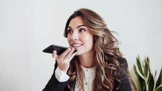Woman records voice message