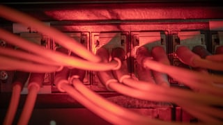 Fiber-optic cables in a server room