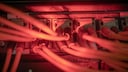 Fiber-optic cables in a server room