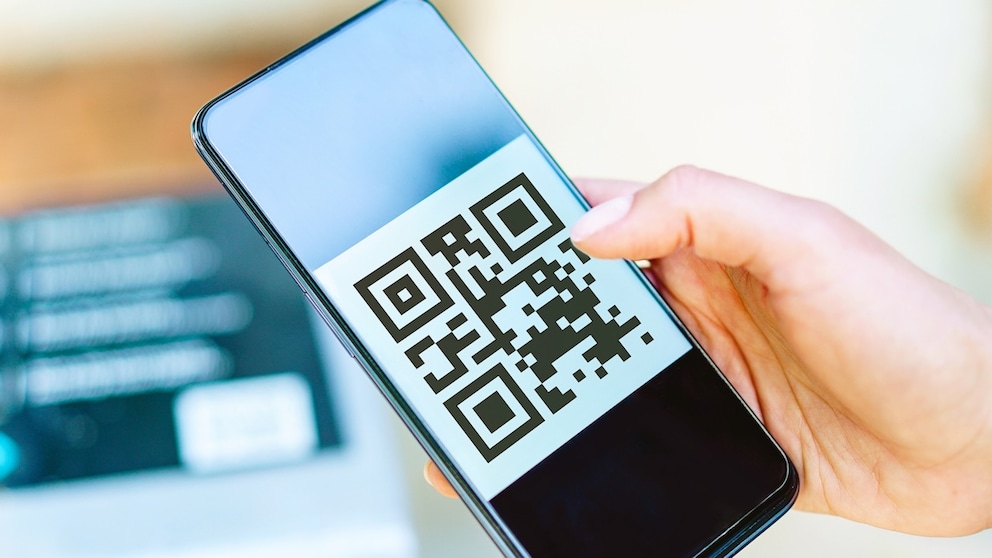 A QR code on a smartphone