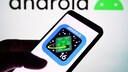 Android 16 logo on a smartphone