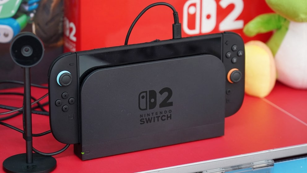 A Nintendo Switch 2 in the docking station