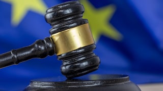 Gavel in front of a European Union flag