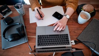 Woman working on a laptop