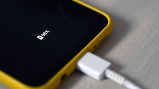 Smartphone with connected charging cable