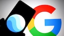 Smartphone with Google Earth logo in the foreground and Google logo in the background.