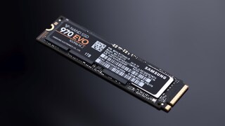 A Samsung SSD 970 Evo against a black background.