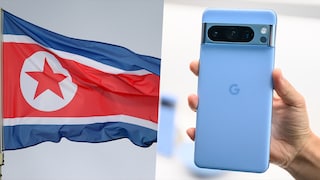 North Korean flag, right: the Google Pixel 8 Pro