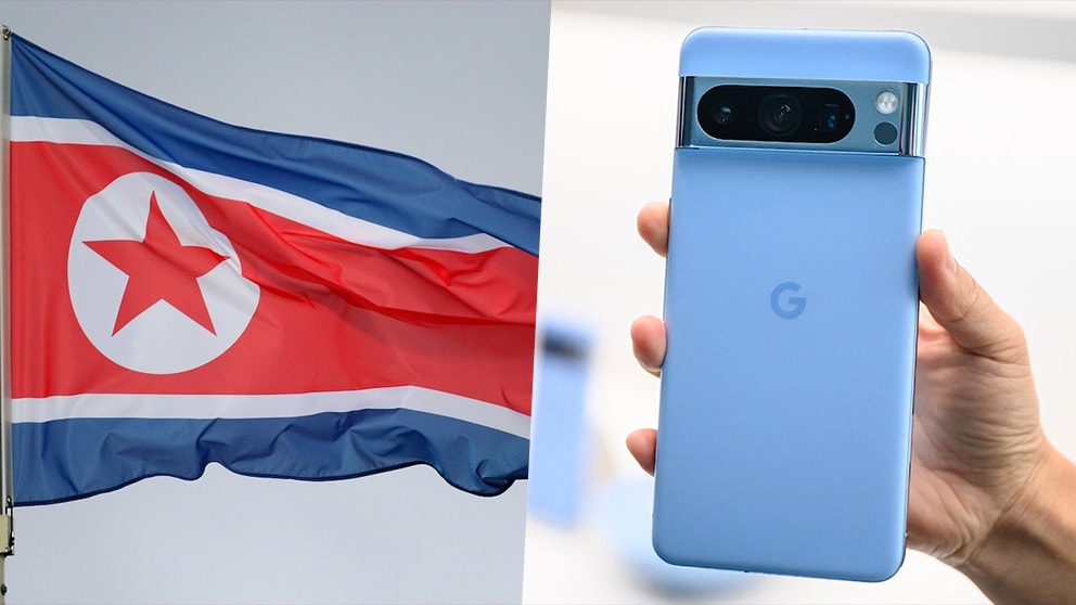 North Korean flag, right: the Google Pixel 8 Pro