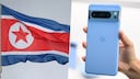 North Korean flag, right: the Google Pixel 8 Pro