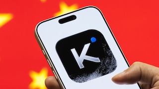 Logo of the Chinese AI app Kimi on a smartphone, with the Chinese flag in the background