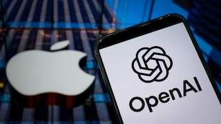 Smartphone with OpenAI Logo in Front of Apple Logo