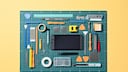A broken smartphone lies on a repair surface surrounded by tools.