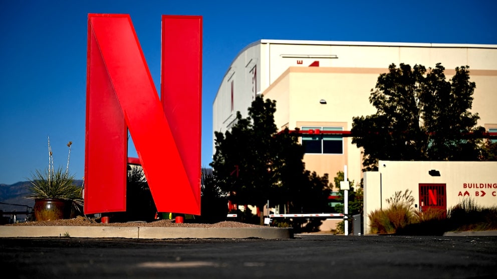 Netflix logo in front of a building